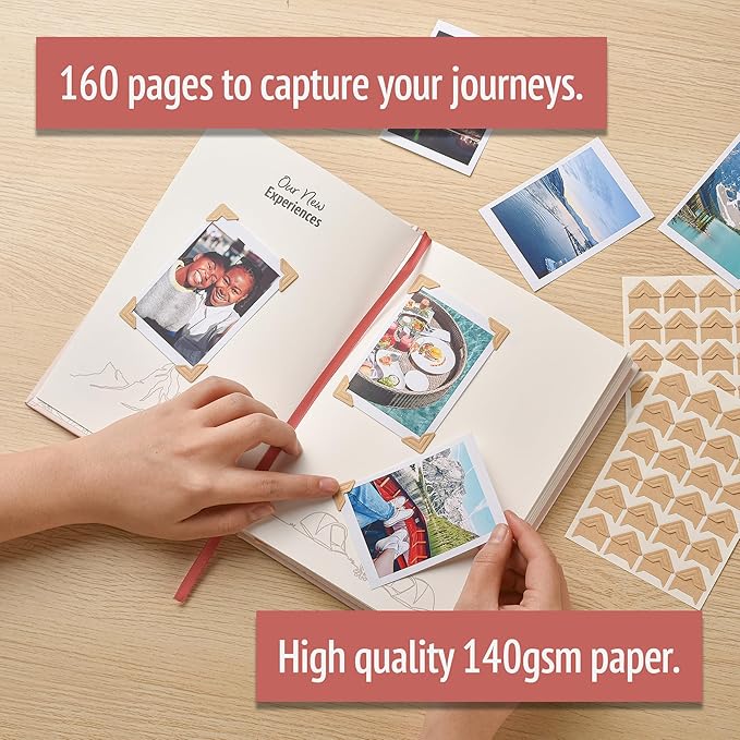 gateway22 Travel Journal Couples Edition - Travel Memory Book, Trip Diary, Photo Album - 136pgs, 15 Trips. Includes Photo Corner Stickers. In Gift Sleeve. Travel Gift for Women and Men - A5 Red