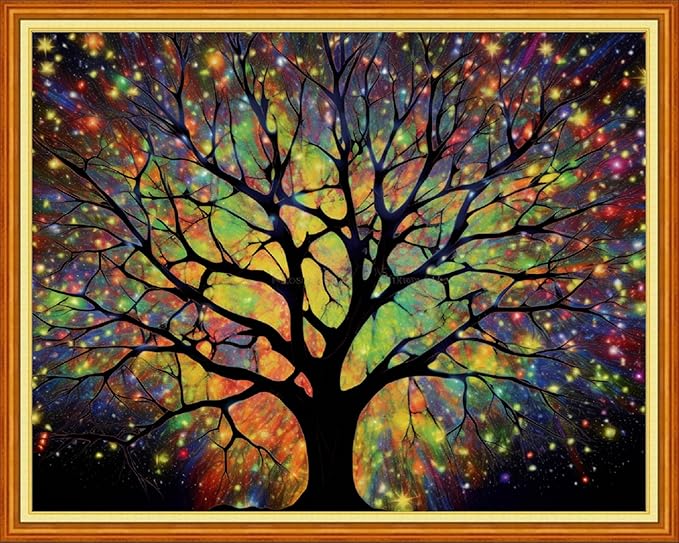 Dimensean Stamped Cross Stitch Kits Full Range of Embroidery Patterns Starter Kits for Beginners Adult DIY Cross Stitches Needlepoint Kits 11CT-Aurora Night Light Tree 16x20 inch