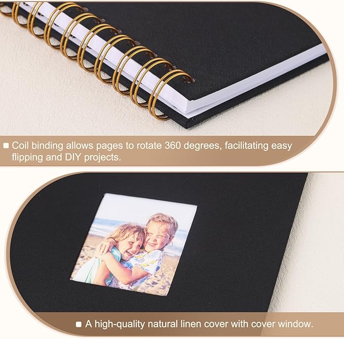 Scrapbook Photo Album 10x10 Inches 40 Pages Hardcover Kraft Paper Linen Cover Scrap Book Memory Book DIY Scrapbook Albums for Wedding Baby Boyfriend Travel Anniversary Family, Black