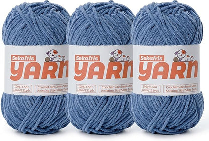 3 Pack Plush Chunky Chenille Yarn for Crocheting, Soft Fluffy Velvet Yarn for Crocheting, Fuzzy Baby Blanket Knitting Yarn, 300g/393yds Bulky Amigurumi Yarns（3 Navy Blue）
