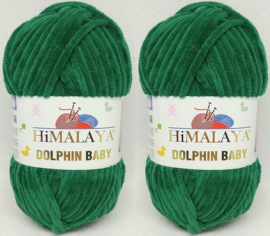 2 Skein/Pack Himalaya Dolphin Baby Chenille Yarn, Each Ball 100 gr (3.5 oz), 120 m (132 Yards), 100% Polyester, Super Bulky Baby Blanket Velvet Amigurumi Yarn, 80362 - Dark Green