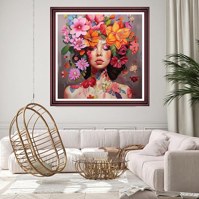 DMCCRAFT Stamped Cross Stitch Kits for Adults 11CT Printed Cross-Stitch Patterns Embroidery Kits Easy Cross Stitching Needlepoint Kits Crossstitch-Beautiful Flower Girl 18x18 inch