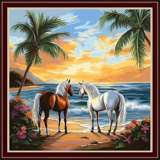 Dimensean Stamped Cross Stitch Kits Full Range of Embroidery Patterns Starter Kits for Beginners Adult DIY Cross Stitches Needlepoint Kits 11CT- Seaside Steed 18x18 inch