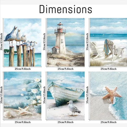 cupmod 6 Packs Beach Paint by Numbers Kit for Adults,Sea Side DIY Acrylic Oil Painting Numbers Kits on Canvas,Watercolor Adults Paint by Numbers Kits for Home Decor 9.8x13.8inch