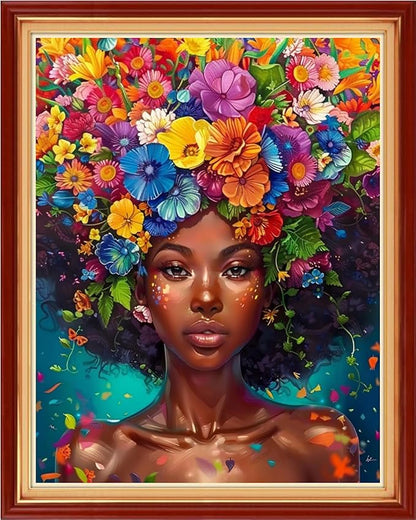 Artvxeay Stamped Cross Stitch Kits | Embroidery Kits for Beginners Craft Kit Needlepoint for Adults Supplies DIY 11CT-(Black Women's Flowers 16x20 inch)