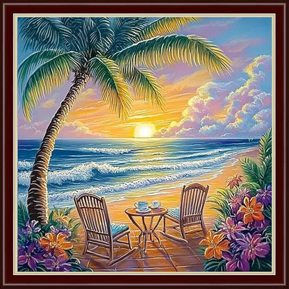 Dimensean Stamped Cross Stitch Kits Full Range of Embroidery Patterns Starter Kits for Beginners Adult DIY Cross Stitches Needlepoint Kits 11CT-Rest at Sunrise by The Seaside 18x18 inch