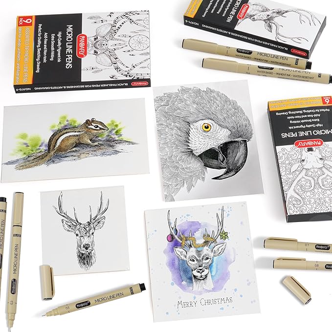PANDAFLY Black Fineliners Pens, 6 Size Ultra Fine Point Pen, Waterproof Archival Ink, Black Art Pen for Drawing, Micro Pens for Drawing, Sketching, Bible, Watercolor, Artist Illustration, Anime, Manga