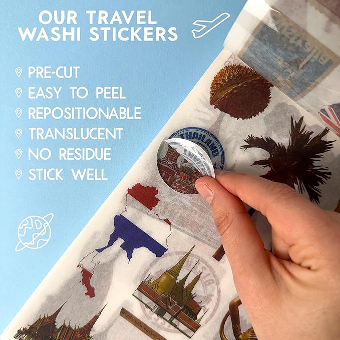 Fayware 300+ Travel Stickers for Scrapbooking & 20 A5 Papers - Pre-Cut Washi Stickers for Journaling, Vintage Travel Scrapbooking Supplies, Junk Journals Stickers