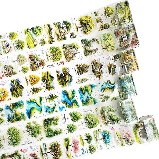 AuriicLeaf Scenery of a Tree PET Tape Set with Clip, 6 Rolls Decorative Landscape Stickers for Scrapbook, Journal and Crafts