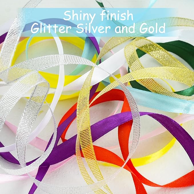 TONIFUL 16 Colors 80yds Satin Ribbon Rolls 3/8 Inch Thin Solid Fabric Ribbons for Gift Wrapping Invitation Floral Hair Balloons Bows Craft Sewing Party Wedding Birthday Decoration Bouquet(5yd/Roll)