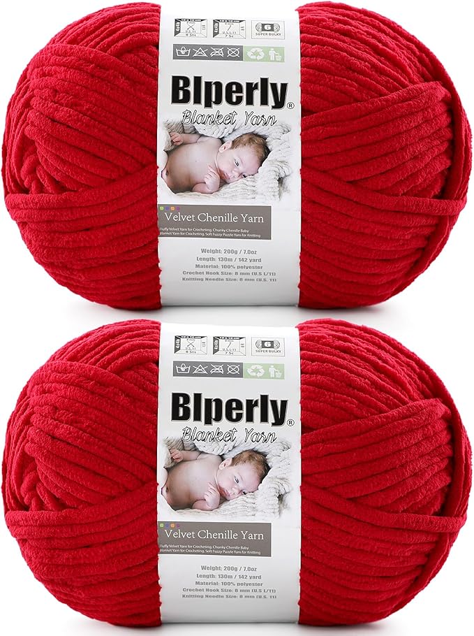 6 Super Bulky Velvet Chenille Yarn for Crocheting - 2 Skein of 200g/7 oz - Ultra Soft Heavy Weight Chunky Knitting Yarn for Baby Blankets, Amigurumi, Home Decor（Jujube Red，2 Skein）