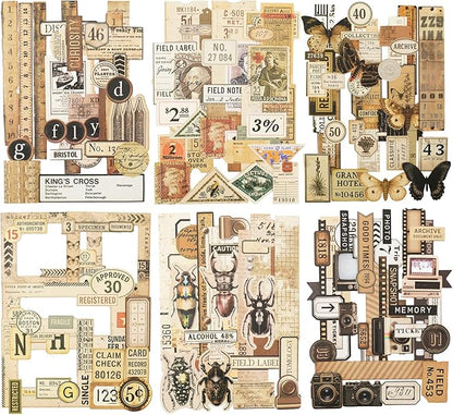 AuriicLeaf Retro Memories Vintage Scrapbook Stickers - 180pcs Aesthetic White Kraft Paper Ephemera Self-Adhesive Die-Cut Designs for Journaling Collage DIY Crafts