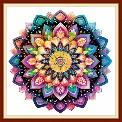 Dooxvey Cross Stitch Kit for Adult Beginners - Full Range of Stamped Kits, Needlepoint & Embroidery Kits - 11CT Cross Stitch Patterns - Colorful Mandala 18x18 inch