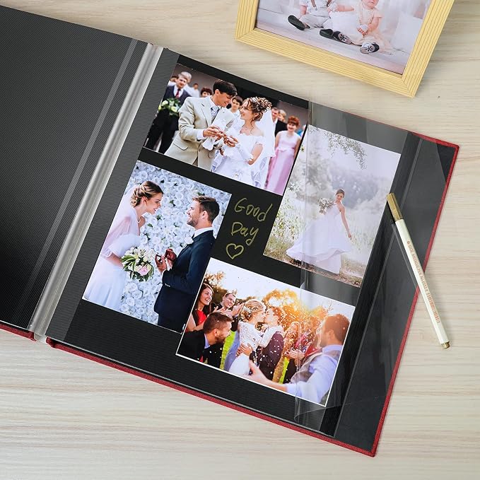 Spbapr Large Photo Album Self Adhesive Linen Cover Magnetic Scrapbook Album DIY Scrap Book 60 Black Sticky Pages for 4x6 5x7 8x10 10x12 Pictures with A Metal Pen