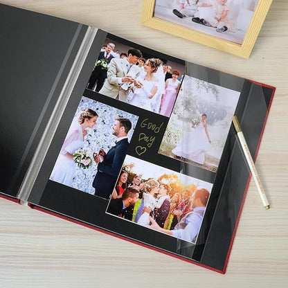 Spbapr Large Photo Album Self Adhesive Linen Cover Magnetic Scrapbook Album DIY Scrap Book 60 Black Sticky Pages for 4x6 5x7 8x10 10x12 Pictures with A Metal Pen