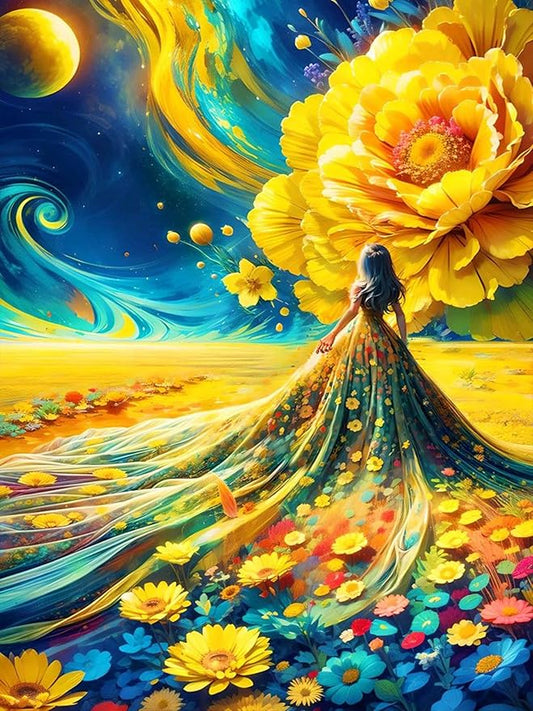 DFPSCLLA 5D Diamond Painting Kits for Adults Beginners, Floral Dreamscape Diamond Art Kit, Flowers DIY Full Round Drill Diamond Dot Gem Art Kits for Adults,Home Wall Decor 12x16 Inch