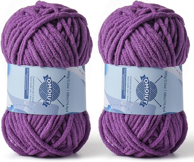 Chunky Chenille Yarn for Crocheting，Baby Yarn for Crocheting Soft Blankets，Bulky Yarns for Crochet Amigurumi，2×100g (2×74.3yds) Fluffy Velvet Yarns for Hand Knitting (2 Purple)