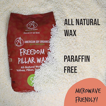 American Soy Organics Freedom Soy Wax Beads for Pillar Candle Making - Natural Supplies - Paraffin-Free,Beeswax-Free Candle Wax for Votives, Pillars, Tarts, Tealights and Melts 10lbs