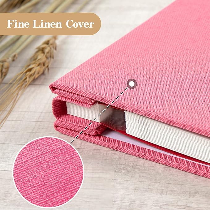 potricher Large Photo Album Self Adhesive 4x6 5x7 8x10 Pictures Linen Cover 40 Blank Pages Magnetic DIY Scrapbook Albums with A Metallic Pen (Pink)