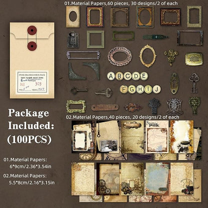 Vintage Scrapbooking Supplies Pack(100 Pieces) for Junk Journal Planners Decoupage Paper Aesthetic Cottagecore Collage Craft Album (07)