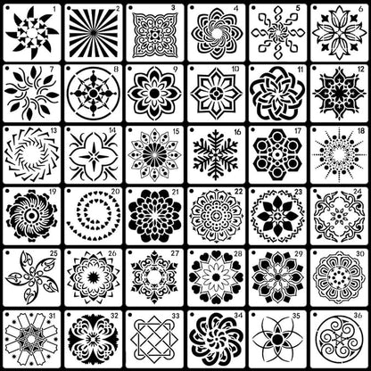 36 PCS Reusable Mandala Stencils for Painting Rocks Wood Canvas Fabric Glass Pottery Art Projects