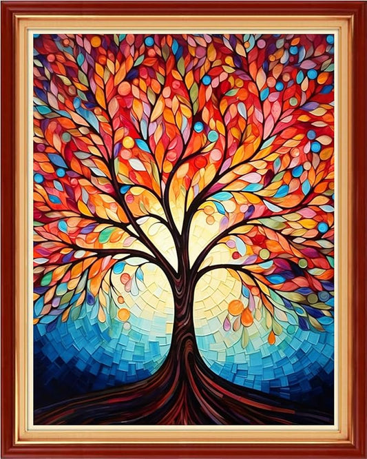 Dimensean Stamped Cross Stitch Kits Full Range of Embroidery Patterns Starter Kits for Beginners Adult DIY Cross Stitches Needlepoint Kits 11CT-Colorful Night Light Tree 16x20 inch