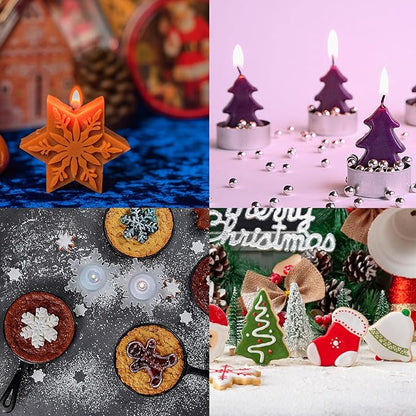 2 Pcs Christmas Soap Silicone Molds for Mini Cakes Xmas Candle Christmas Tree Socks Snowflake Santa Claus Gift Box Jingle Bell Baking Molds for Home Handmade DIY Tool