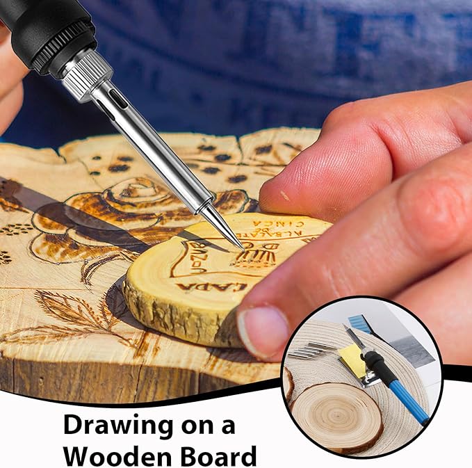 Aphohome Wood Burning Kit, 6 - Temp Adjustable Soldering Welding Iron Kit with 5 Tips & Sponge, for Pyrography Art & DIY Wood Crafts