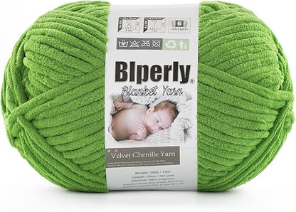 6 Super Bulky Velvet Chenille Yarn for Crocheting - 1 Skein of 200g/7 oz - Ultra Soft Heavy Weight Chunky Knitting Yarn for Baby Blankets, Amigurumi, Home Decor（Harvest Green，1 Skein）