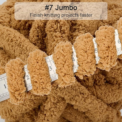 ERLYEEN Chenille Chunky Yarn Super Bulky Soft Thick Fluffy Jumbo Giant Washable Polyester Big Yarn DIY for Arm Knit Blanket Cushion Bed Sofa Home Decor,Khaki,4.4LB