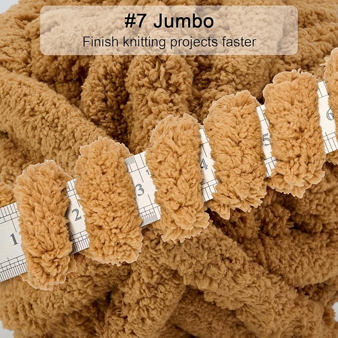 ERLYEEN Chenille Chunky Yarn Super Bulky Soft Thick Fluffy Jumbo Giant Washable Polyester Big Yarn DIY for Arm Knit Blanket Cushion Bed Sofa Home Decor,Khaki,0.55LB