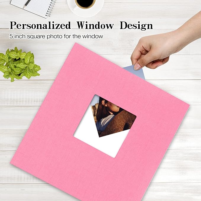 potricher Large Photo Album Self Adhesive 3x5 4x6 5x7 8x10 10x12 Pictures Linen Cover 80 Blank Pages Magnetic DIY Scrapbook Albums with A Metallic Pen (Pink)