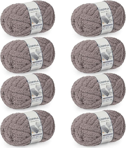 Chunky Yarn for Hand Knitting - #10 Chunky Chenille Yarn, Jumbo Big Thick Chunky Yarns for Crocheting, Super Bulky Chunky Knit Blanket Yarns, 8 Skein (25 yds 8 oz Each Skein), Sand