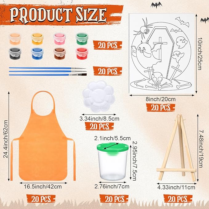 Sherr 140 Pcs 20 Set Pre Drawn Canvas Kit for Painting Craft Sip and Paint Kit for Adults Pre Printed Canvas Painting Favor for Virtual DIY Birthday Gifts Adult's Date Party(Halloween)
