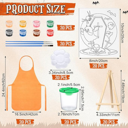 Sherr 140 Pcs 20 Set Pre Drawn Canvas Kit for Painting Craft Sip and Paint Kit for Adults Pre Printed Canvas Painting Favor for Virtual DIY Birthday Gifts Adult's Date Party(Halloween)