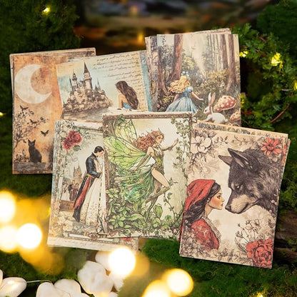 Vintage Fairy Tale Decoupage Scrapbook Paper Set – 180 Sheets Fantasy Cryptid Witch, Mermaid, Princess Journal Craft Paper Ephemera Pack for Collage, Junk Journal, Art Projects