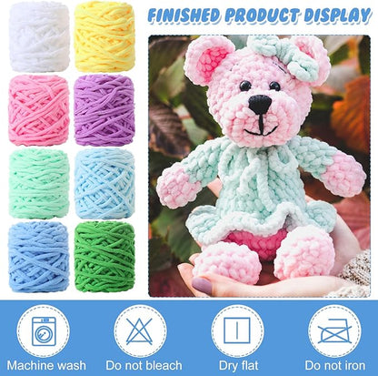 Buryeah 8 Pack Chunky Chenille Yarn for Crocheting Soft Thick Fluffy Yarn for Hand Knitting Bulky Velvet Blanket Plush for Weaving DIY Crafts Each 3.5 oz 55 Yards (Fresh Colors)