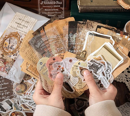 japleed 400PCS Vintage Journaling Scrapbooking Supplies Kit, Retro Aesthetic Decorative Ephemera Scrapbook Paper Stickers Material for Junk Journal Planner Diary Collage Art Craft Decoupage Album