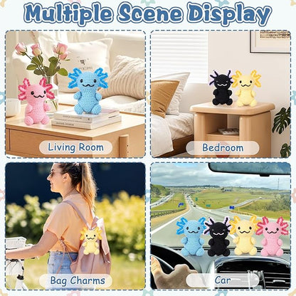 Weldomcor Crochet Kit for Beginners, Amigurumi Crocheting Animals Kits for Adults with Step-by-Step Video Tutorials Knitting Yarn Hooks DIY Crafts Starter Supplies Gifts Set (4 Pcs Mini Axolotls)