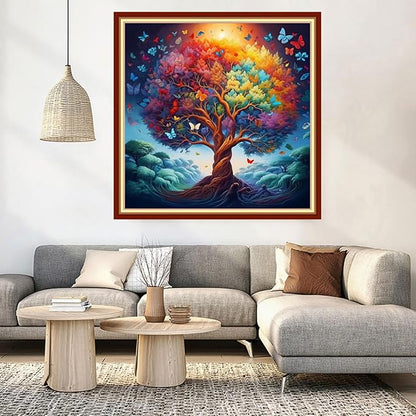 DMCVIVR Stamped Cross Stitch Kits for Beginners Adults Needlepoint Kits for Beginners Embroidery Kits for Adults Crossstitch Kit for Beginners 11CT-Magic Tree 18x18 inch