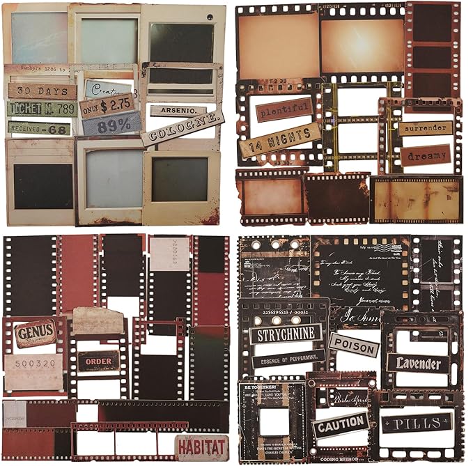 AuriicLeaf Retro Film Frame Scrapbook Stickers, 100pcs Vintage Cardstock Ephemera Labels & Borders for Journaling, Planners, Collage, DIY Crafts, Aesthetic Decoration Supplies