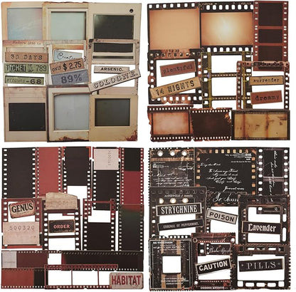 AuriicLeaf Retro Film Frame Scrapbook Stickers, 100pcs Vintage Cardstock Ephemera Labels & Borders for Journaling, Planners, Collage, DIY Crafts, Aesthetic Decoration Supplies