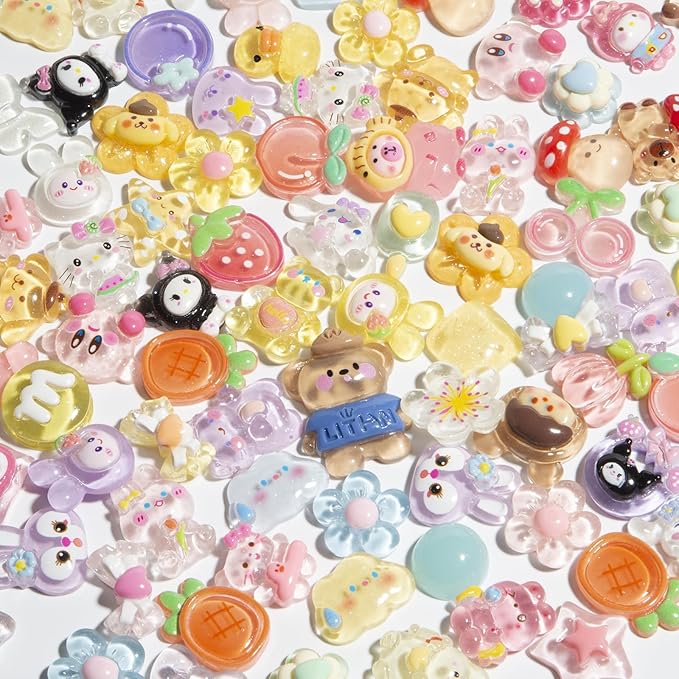60pcs Slime Charms Cute Set for Crafts, Resin Charms Set Ornament Scrapbooking,3D Flatback Cute for Embellishments Scrapbook and Mini Decorations (Multi-Colors)