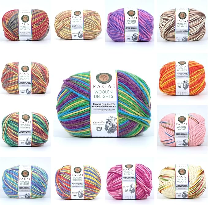 Facai Blend Merino Wool Yarn for Knitting - Worsted Weight,197yds (3.5oz) Ball, Ideal for Sweaters, Scarves, and Accessories (1, Rainbowmix)
