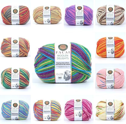 Facai Blend Merino Wool Yarn for Knitting - Worsted Weight,197yds (3.5oz) Ball, Ideal for Sweaters, Scarves, and Accessories (1, Rainbowmix)