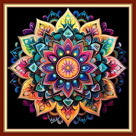 Foxdiviy Cross Stitch Kits - Mandala 18x18 inch - Beginner Friendly - Embroidery Patterns - DIY Needlework - Colorful - No Frame - Includes Threads, Needles, Instructions