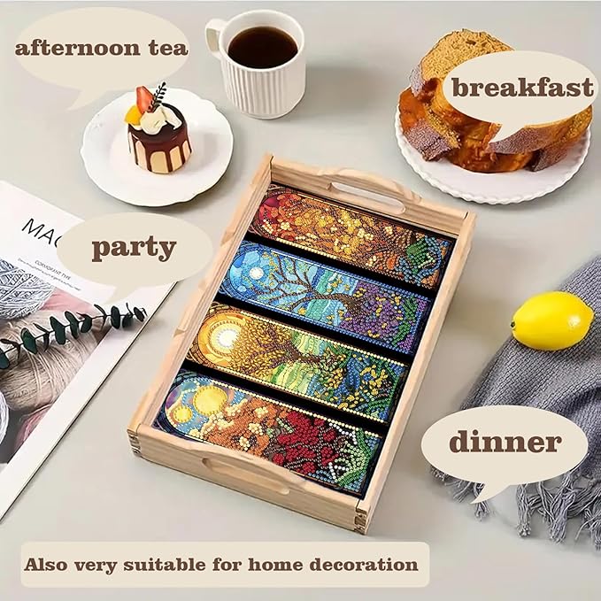 SHLUHA Diamond Art Kits for Adults Wooden Serving Trays with Handle Food Tray for Breakfast Home Decor Gift