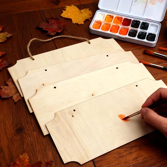 3-Piece Set of Blank Wooden Sign Crafts - Unfinished Hanging Wood Planks with Holes, Suitable for DIY Door & Wall Decorations, Wall Hangings, Christmas Ornaments and Fun Handicrafts