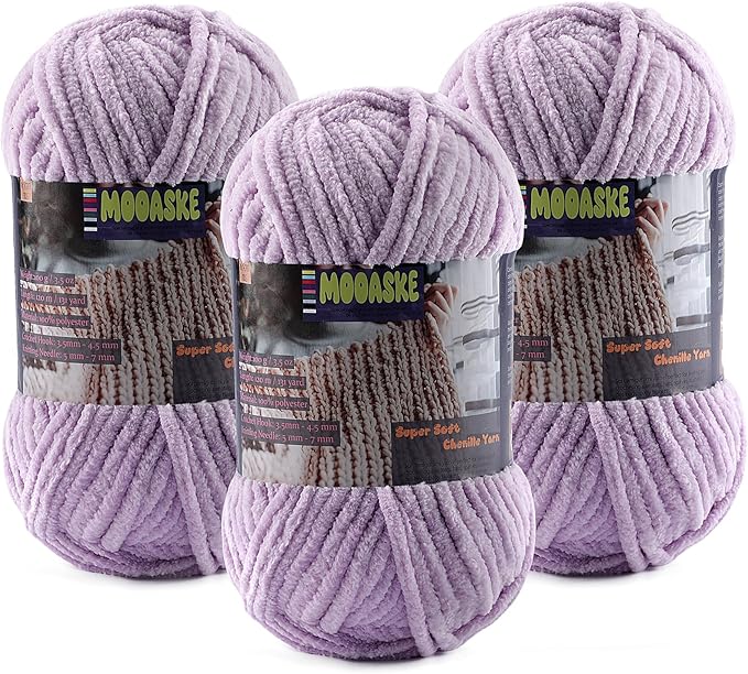 Baby Blanket Yarn for Crocheting - Soft Velvet Fluffy Chenille Yarn for Knitting Amigurumi Making Scarves, Doll - 100g/3.5oz 131 Yards Thick Plush Yarns (3, Light Purple)