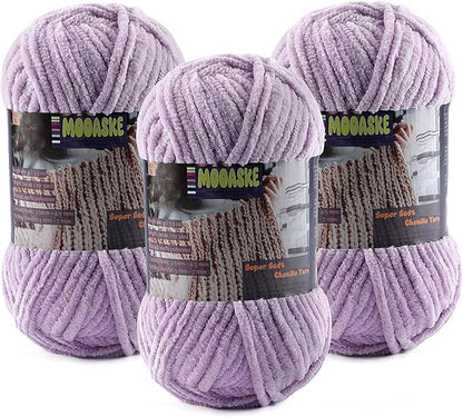 Baby Blanket Yarn for Crocheting - Soft Velvet Fluffy Chenille Yarn for Knitting Amigurumi Making Scarves, Doll - 100g/3.5oz 131 Yards Thick Plush Yarns (3, Light Purple)